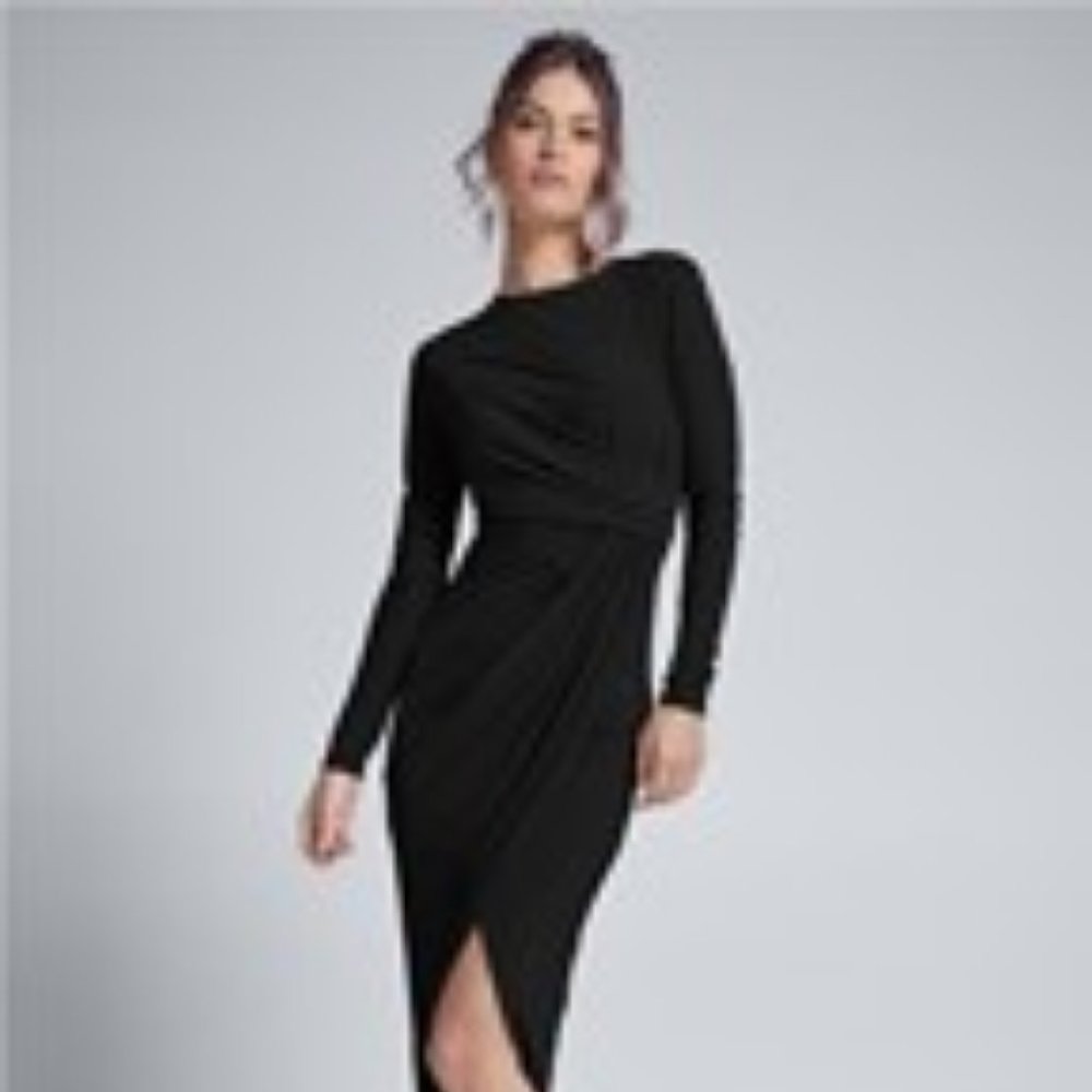 NWOT Venus Drape Front Long Dress Black XS